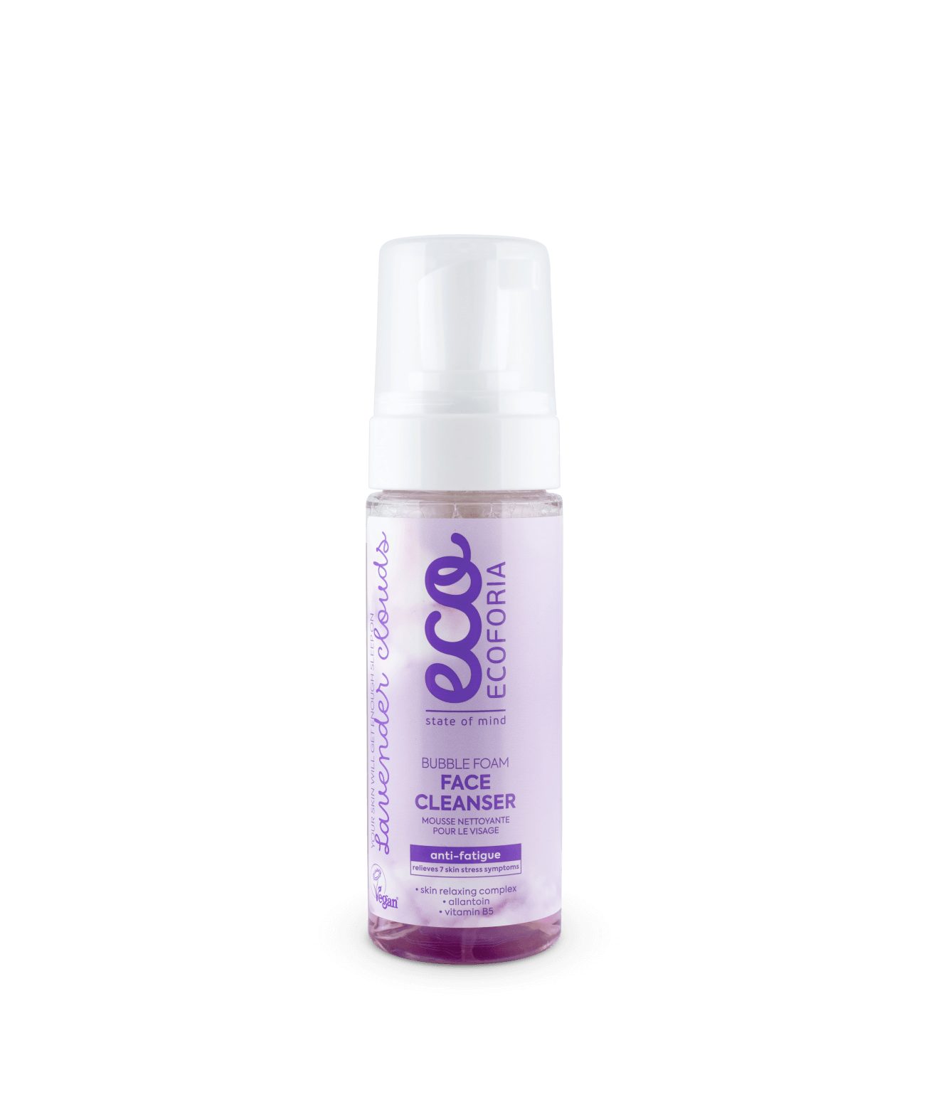Ecoforia Lavender Clouds Bubble Foam Face Cleanser 160ml – gentle lavender-scented facial cleanser with Vitamin B5 and Allantoin