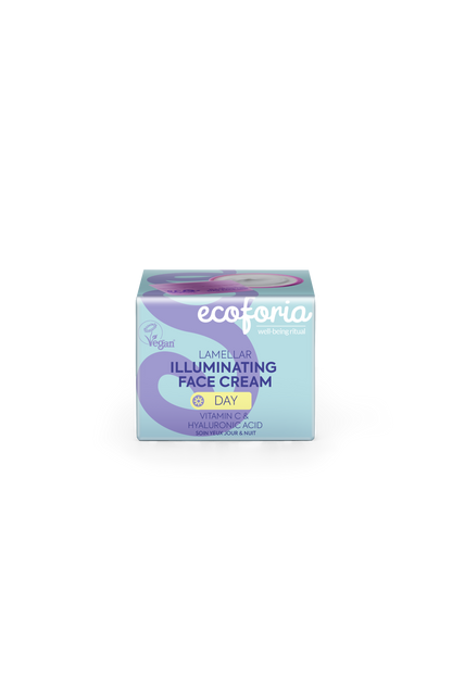 Box of ecoforia illuminating face cream on a white background