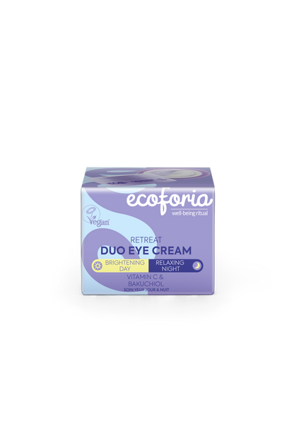 Box of Ecoforia retreat duo eye cream on a white background