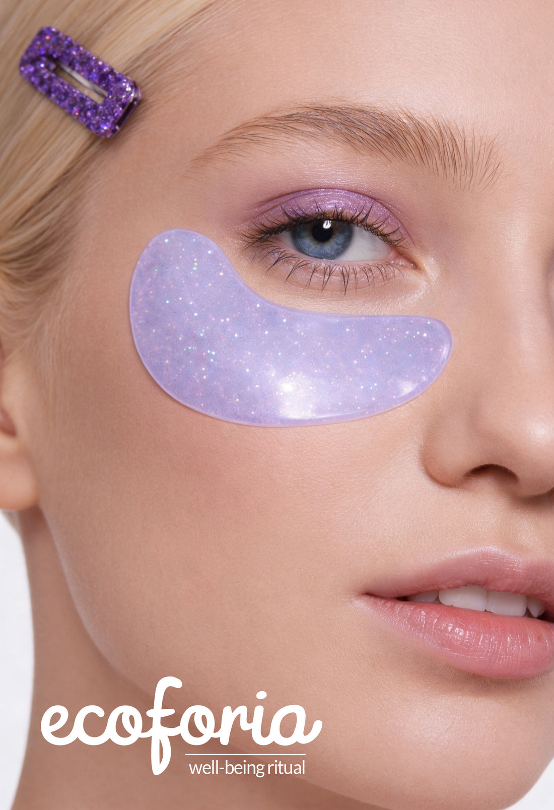 Woman wearing purple eye patches