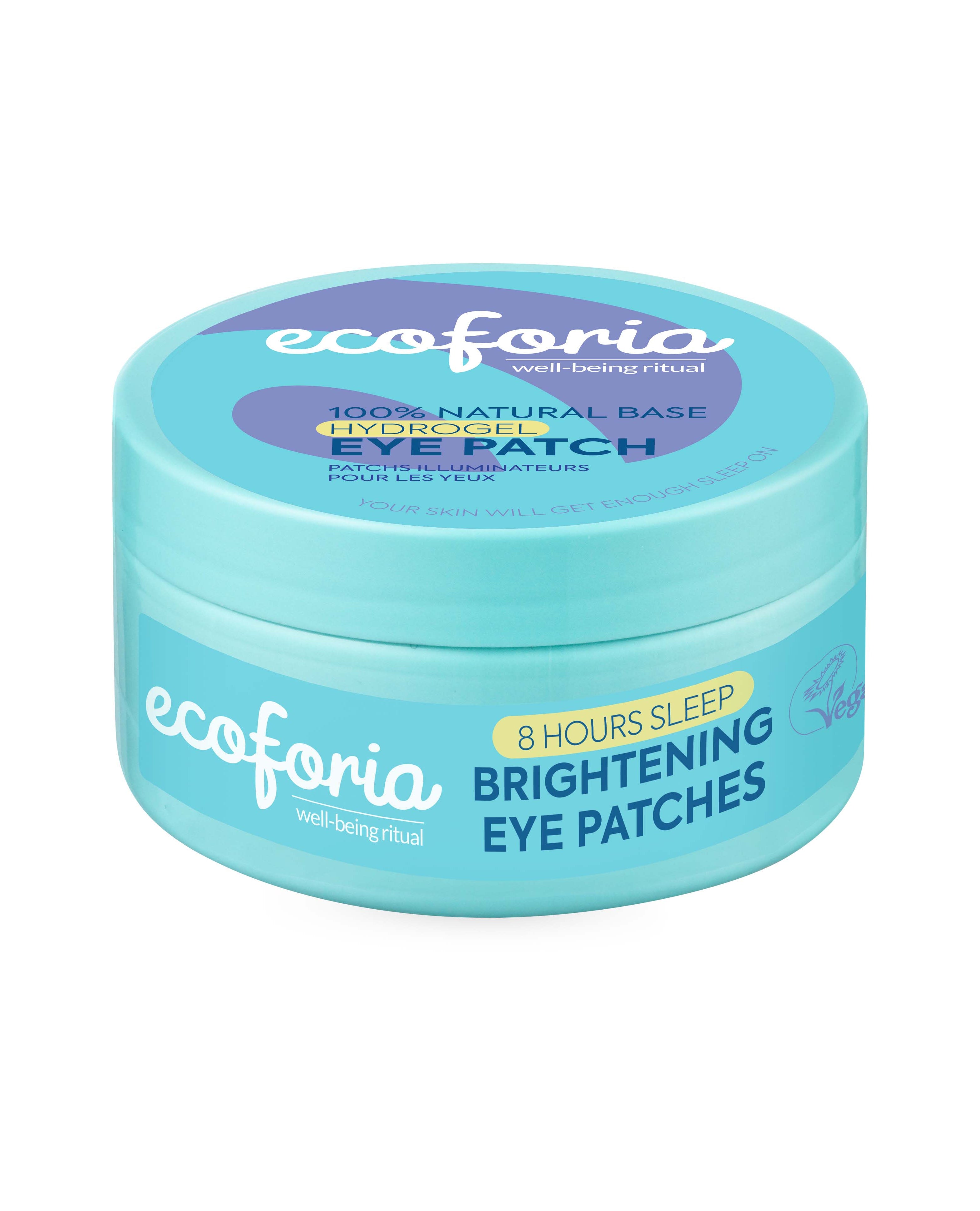 Container of ecoforia brightening eye patches on a white background